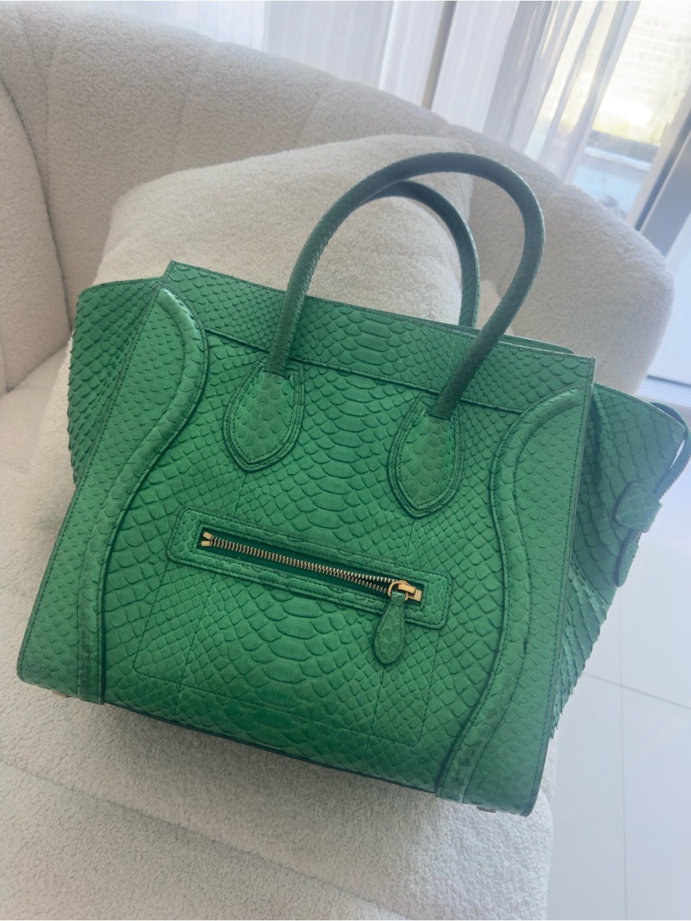 Celine Green Python-Embossed Top-Handle Tote